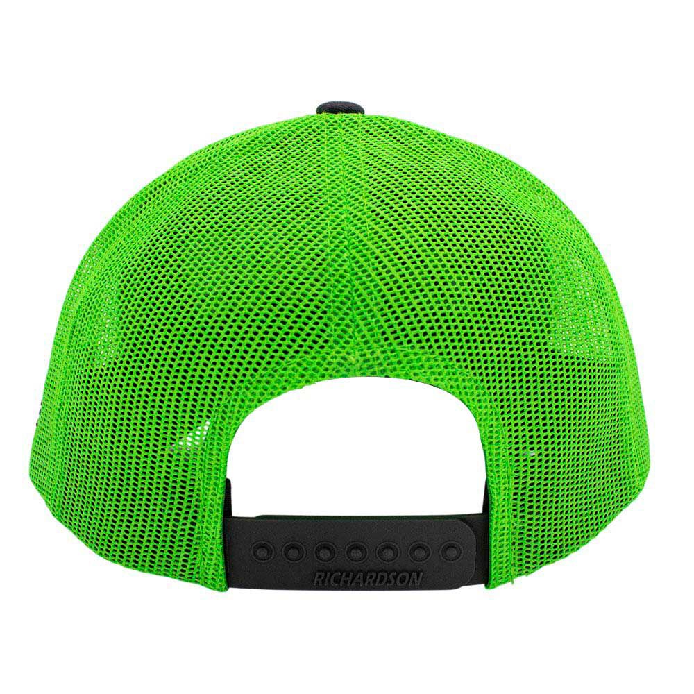 Green mesh cap with a grey Richardson snapback closure.