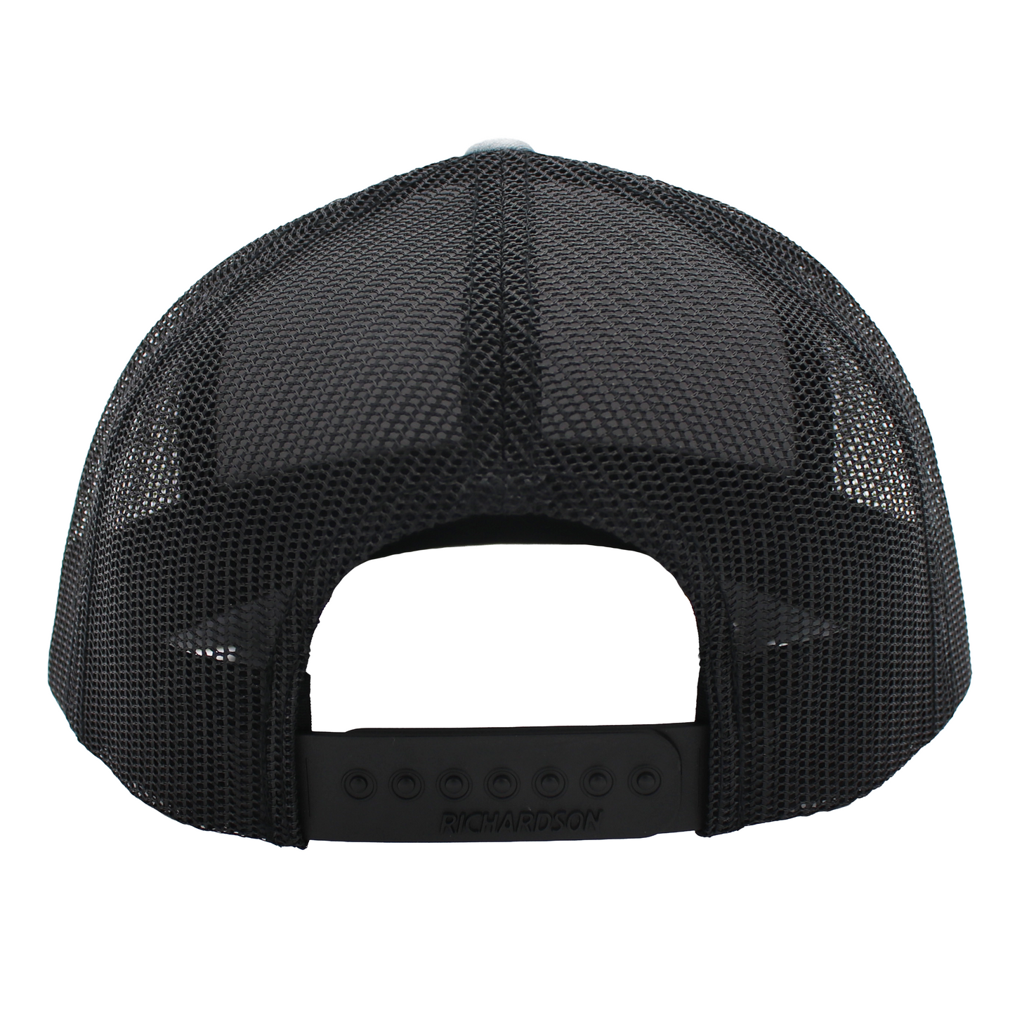A cap with a black mesh back and snapback closure.